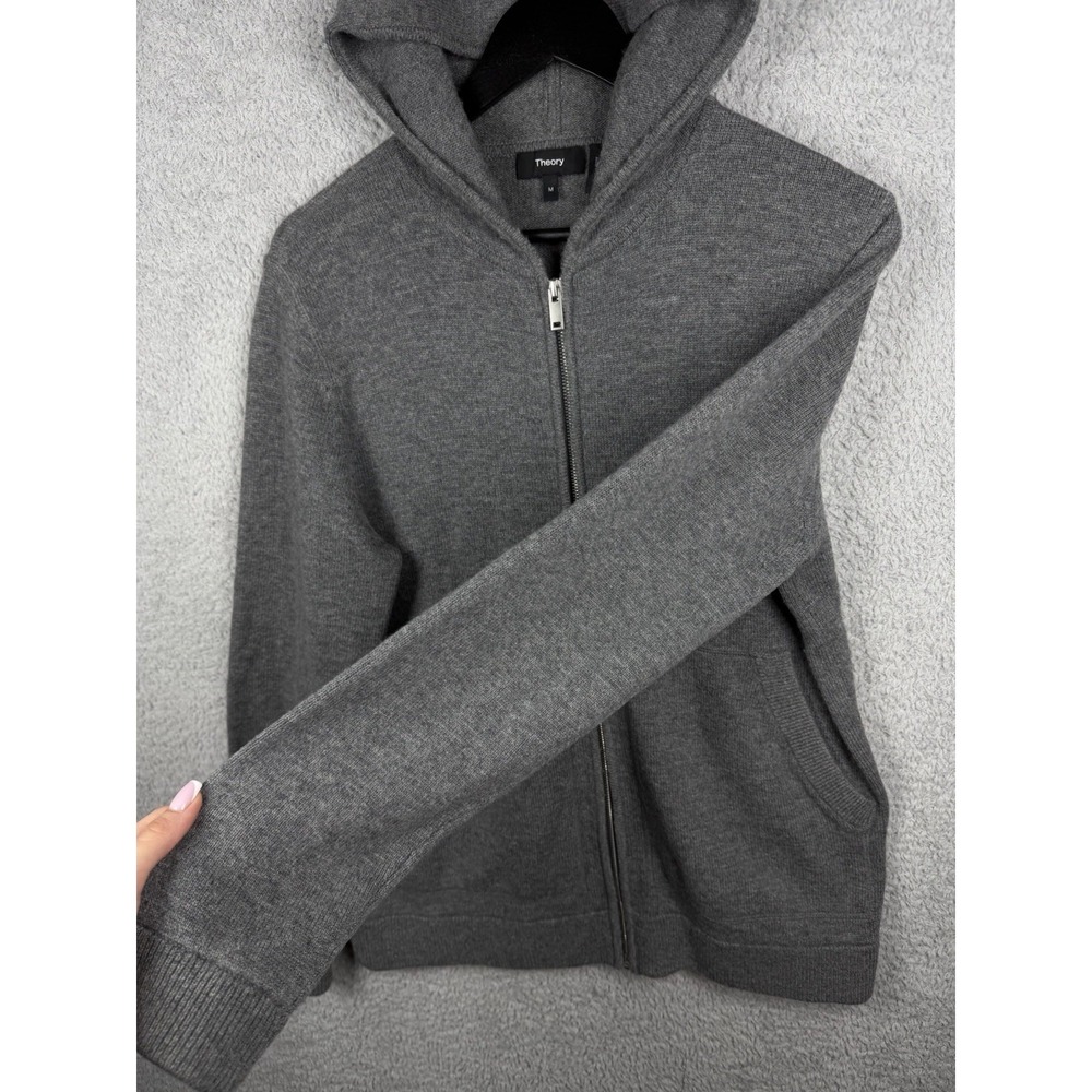 Theory Alcos Wool / Cashmere Men's Sz M Full Zip Hoodie Sweater in Gray - Picture 3 of 9